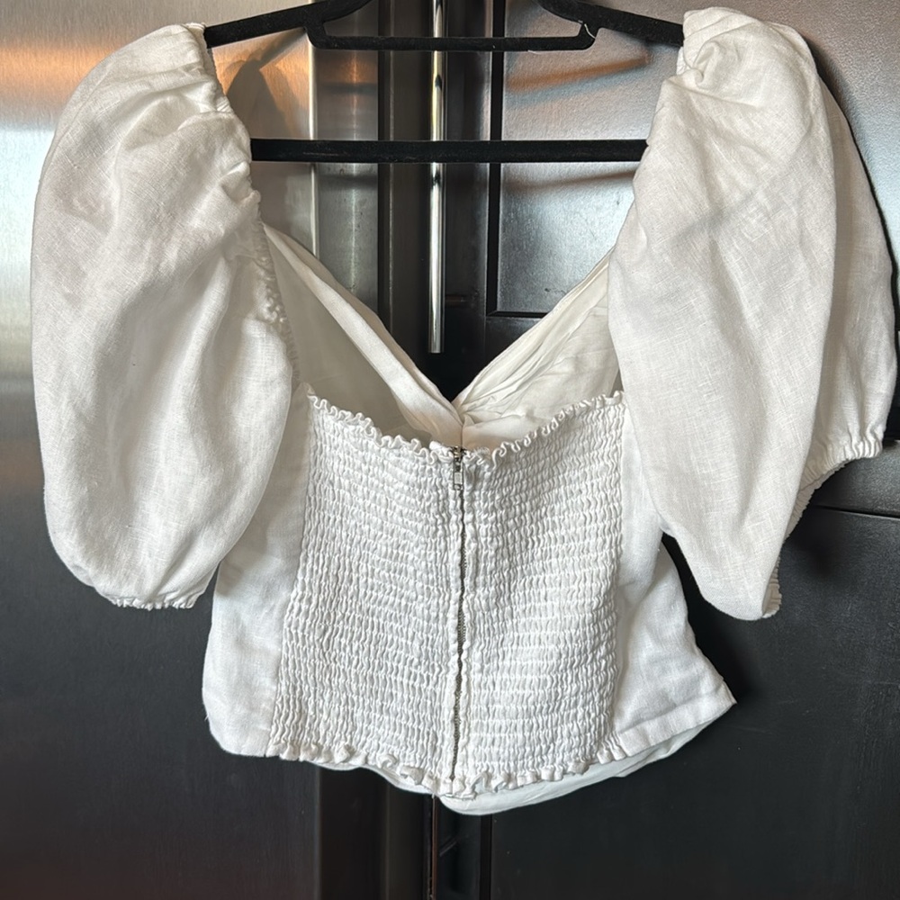 Reformation White Twist Front Puff Sleeve Crop Top - Picture 6 of 6